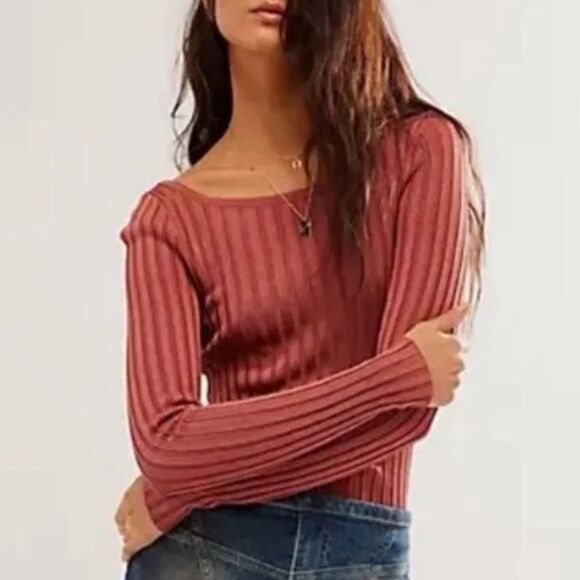 NWOT Free People Hits Different Lace-Up Top in Rusted Coral Sz S - Picture 6 of 12
